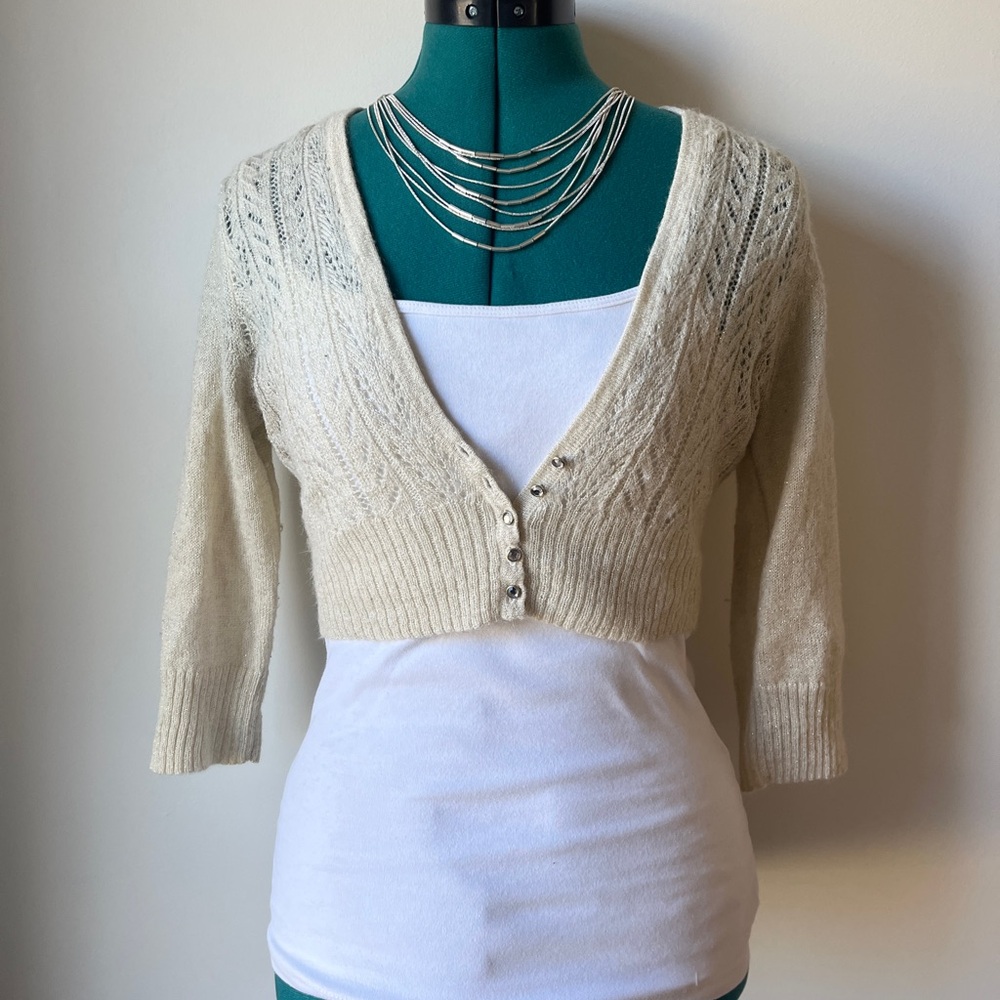 Express Beige Metallic Knit Cardigan